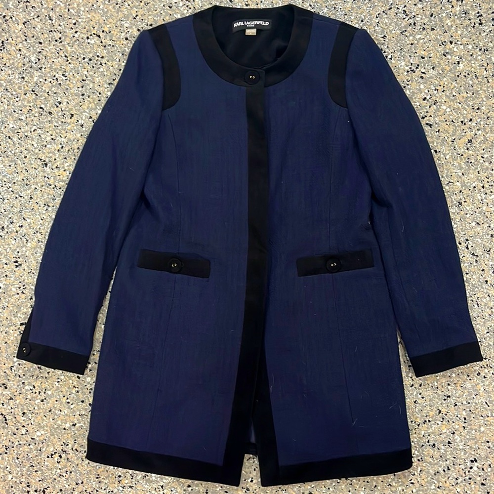KARL LAGERFELD PARIS COAT TWEED & VELVET TRIM
